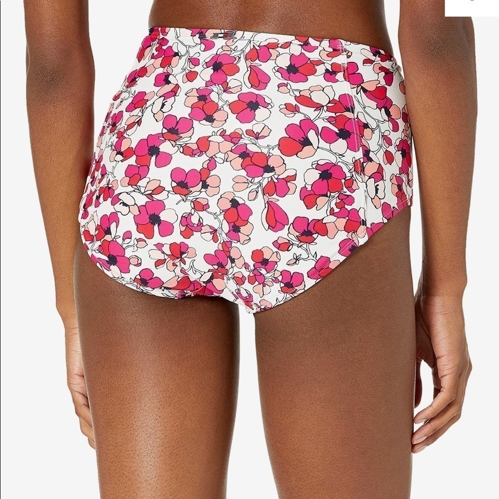 Tommy Hilfiger High Waisted Floral Pink Red White Swim Bikini Bottom Magenta - Picture 6 of 9